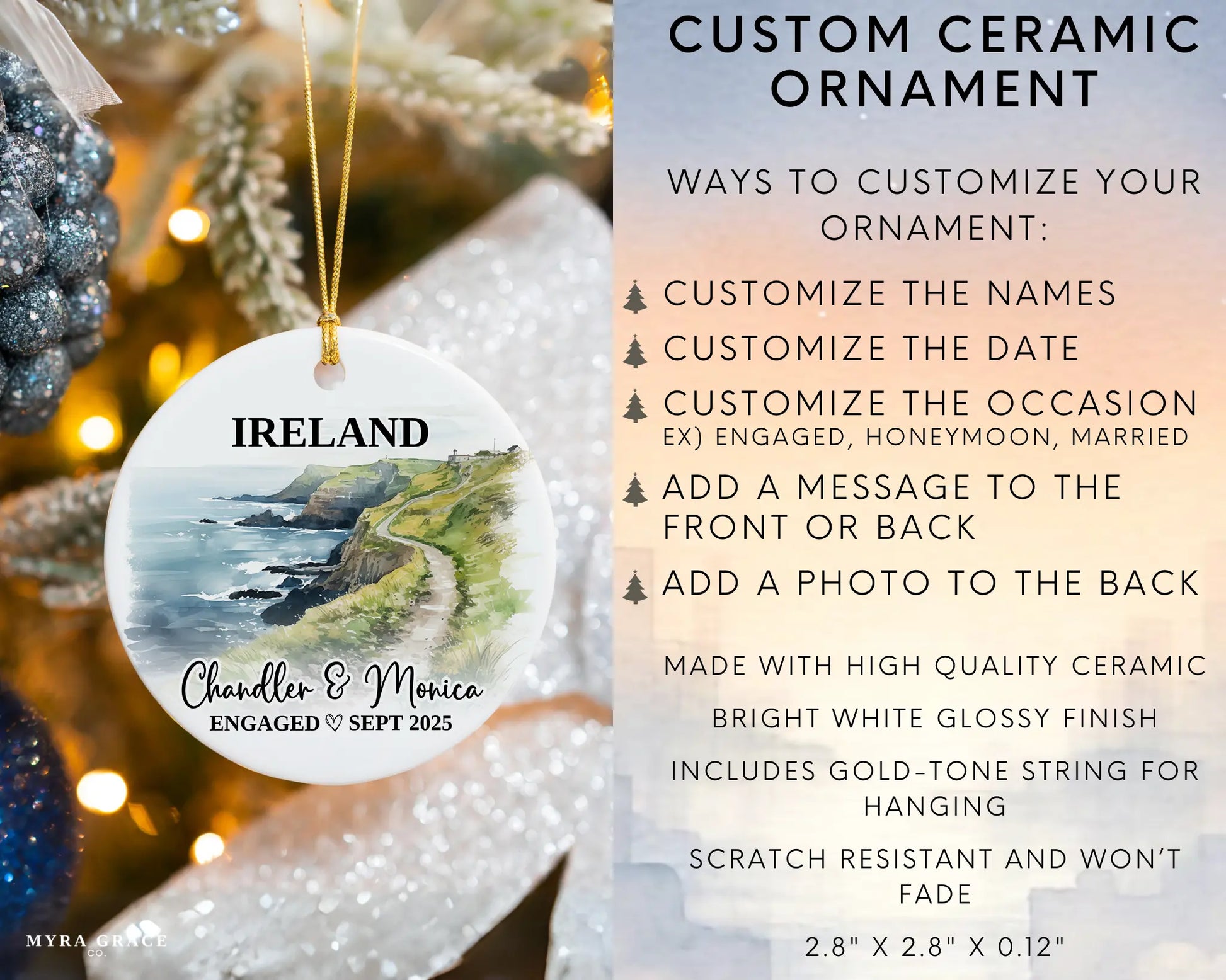 Ireland Engagement Ornament Custom Gift Souvenir Bauble Present. Infographic