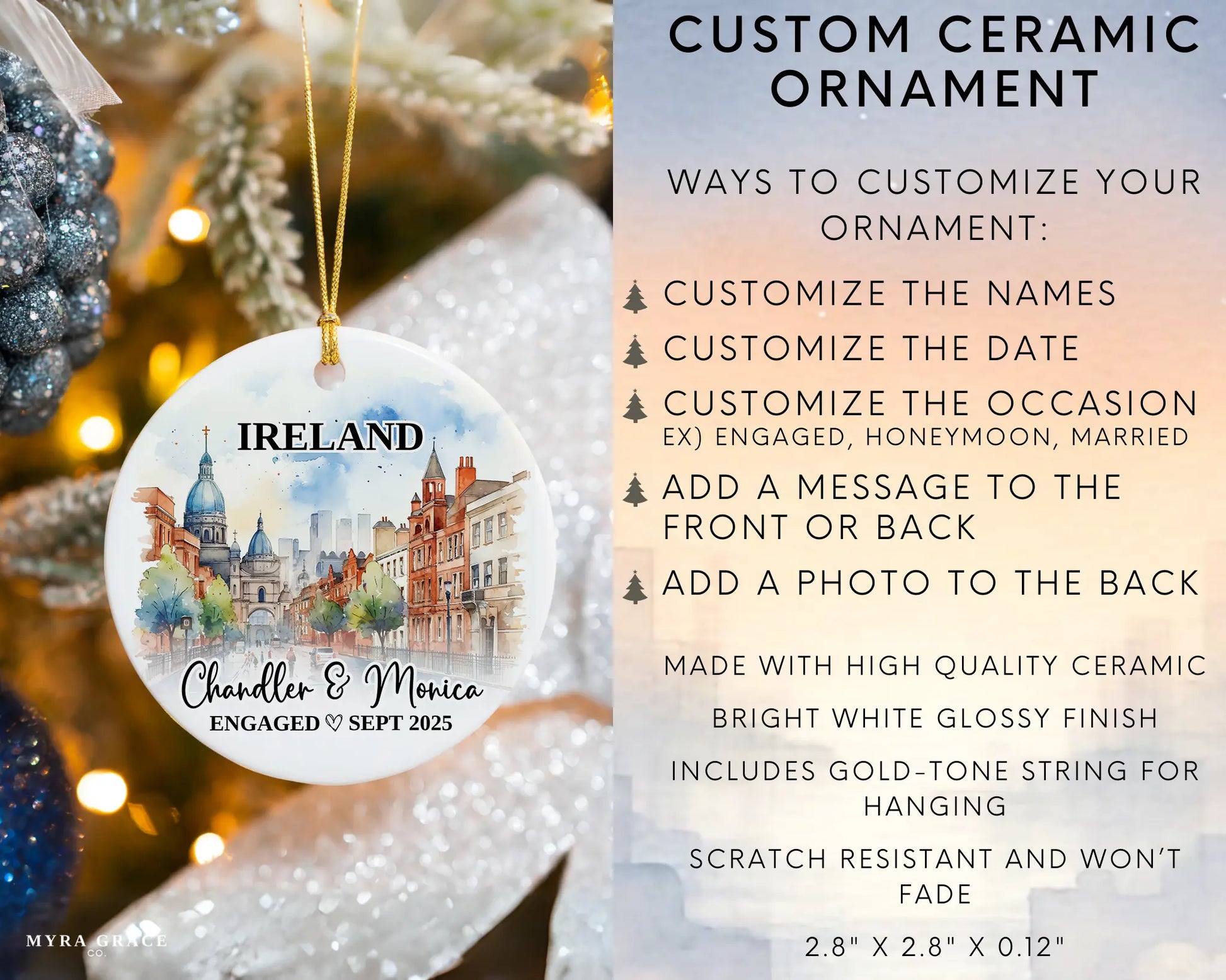 Ireland Engagement Ornament Custom Gift Souvenir Bauble Present. Infographic