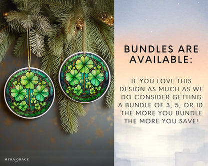 Ceramic ornament with shamrocks and clovers – non-customizable lucky charm gift or seasonal keepsake. Bundles are available