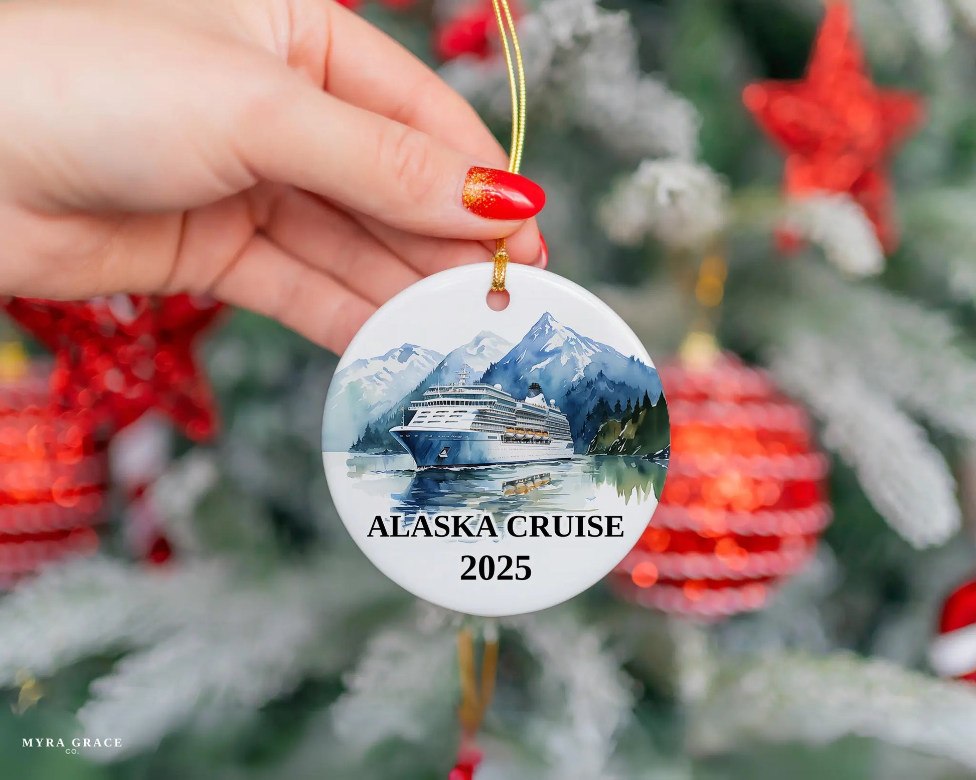 Custom Alaska ceramic photo ornament with personalized message – handmade Christmas bauble, gift souvenir, or vacation keepsake