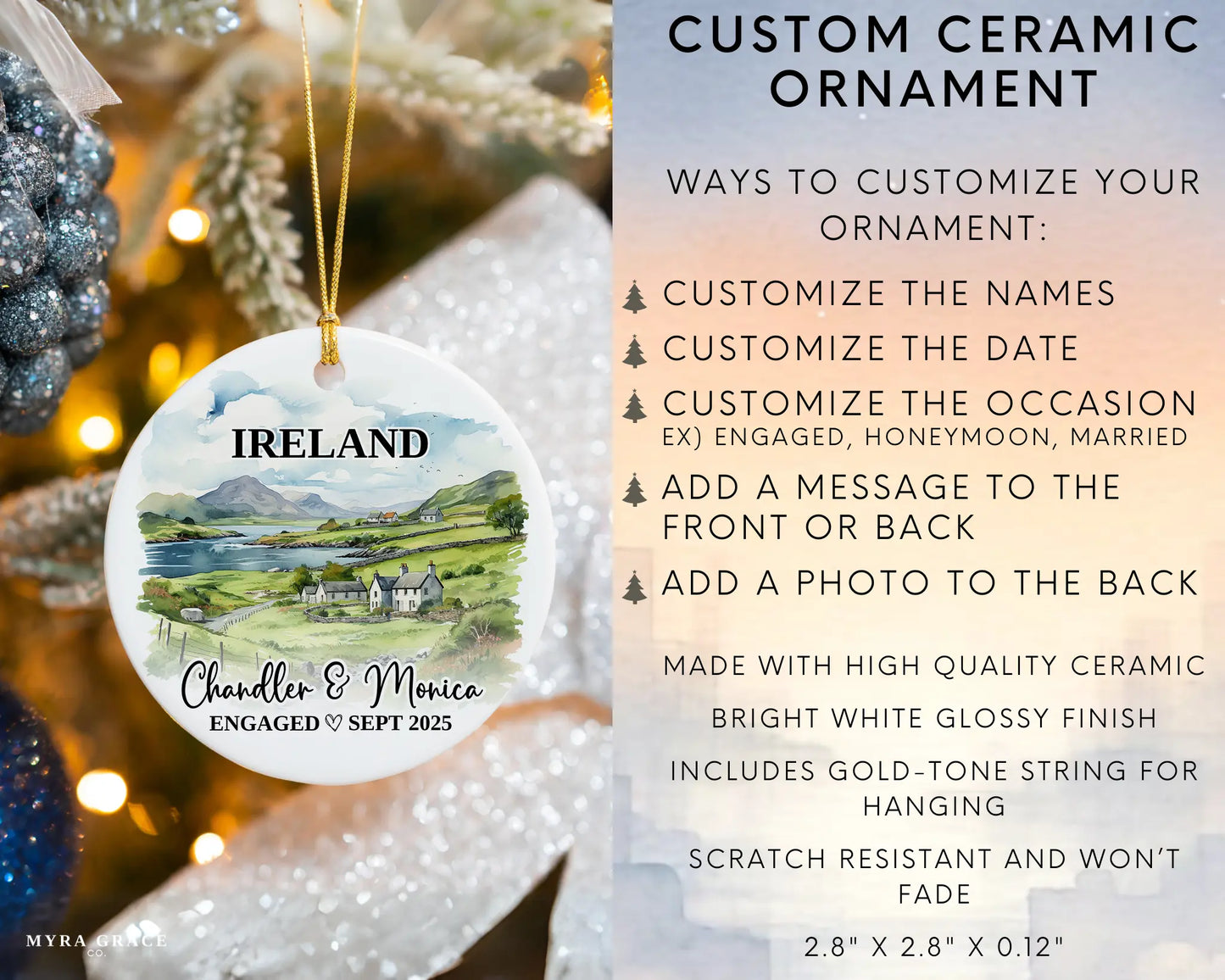 Ireland Engagement Custom Ornament, Ireland Bauble
