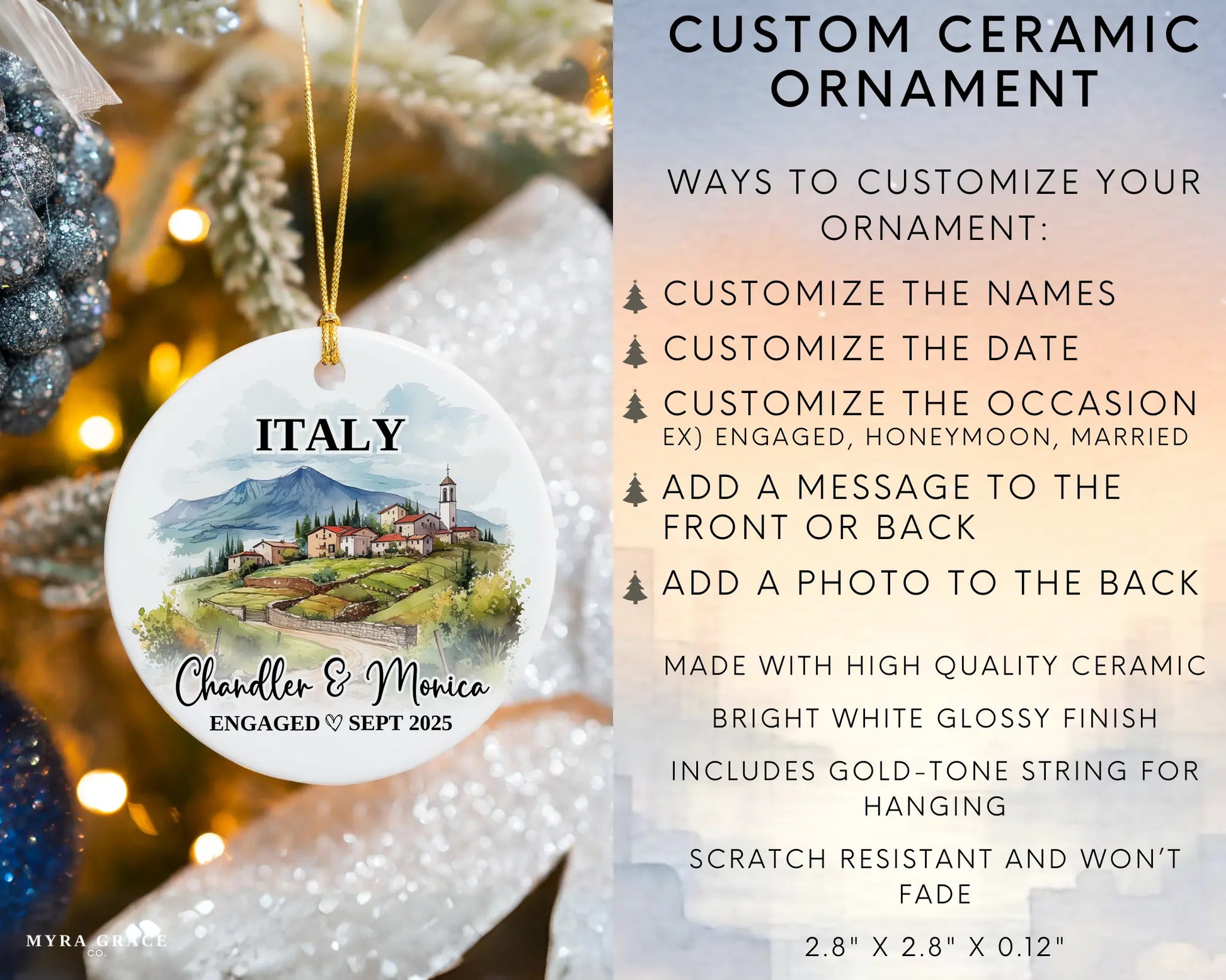 Italy Engagement Ornament Custom Gift Souvenir Bauble Present. Infographic