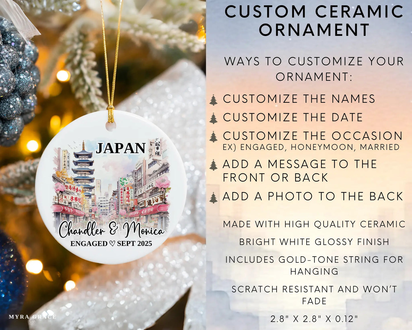 Japan Engagement Ornament Custom Gift Souvenir Bauble Present. Infographic