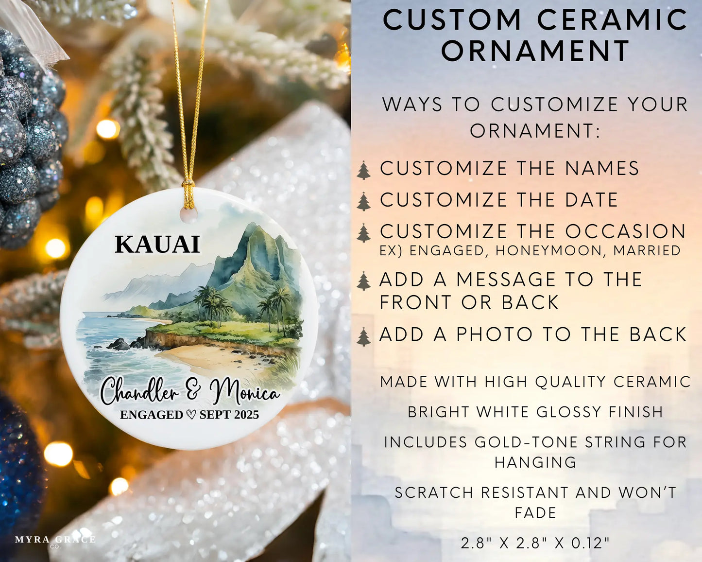Kauai Engagement Ornament Custom Gift Souvenir Bauble Present. Infographic