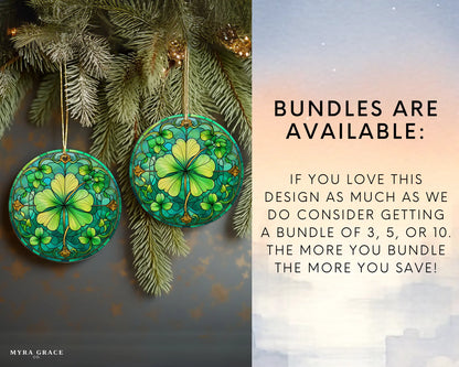 Ceramic ornament with shamrocks and clovers – non-customizable lucky charm gift or seasonal keepsake. Bundles are available