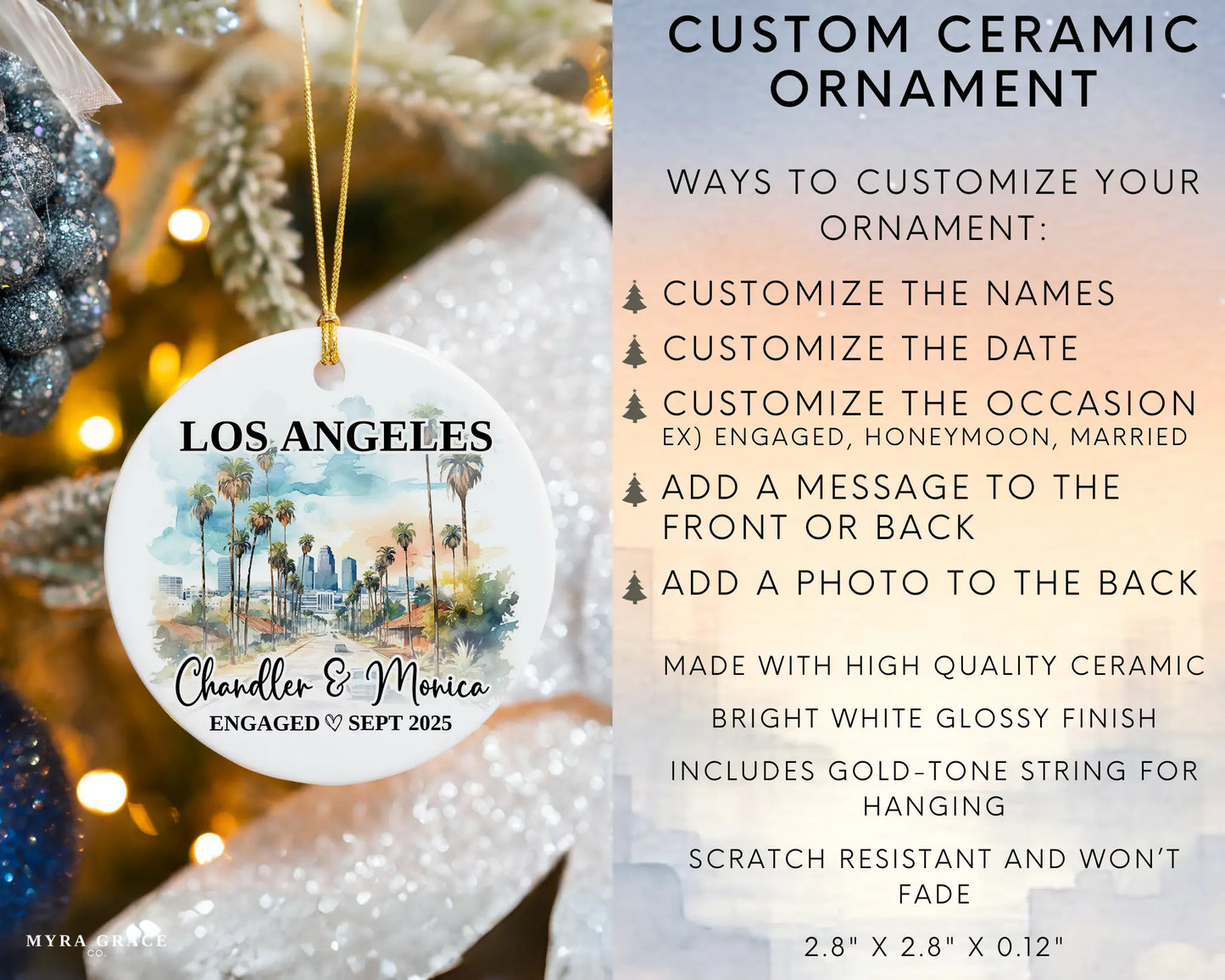 Los Angeles Engagement Ornament Custom Gift Souvenir Bauble Present. Infographic