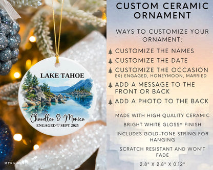 Lake Tahoe Engagement Ornament Custom Gift Souvenir Bauble Present. Infographic