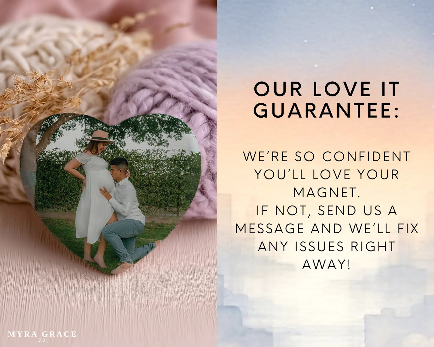 Heart-shaped custom pregnancy ceramic photo magnet on fridge – handmade personalized gift or Christmas fridge magnet. Love it guarantee