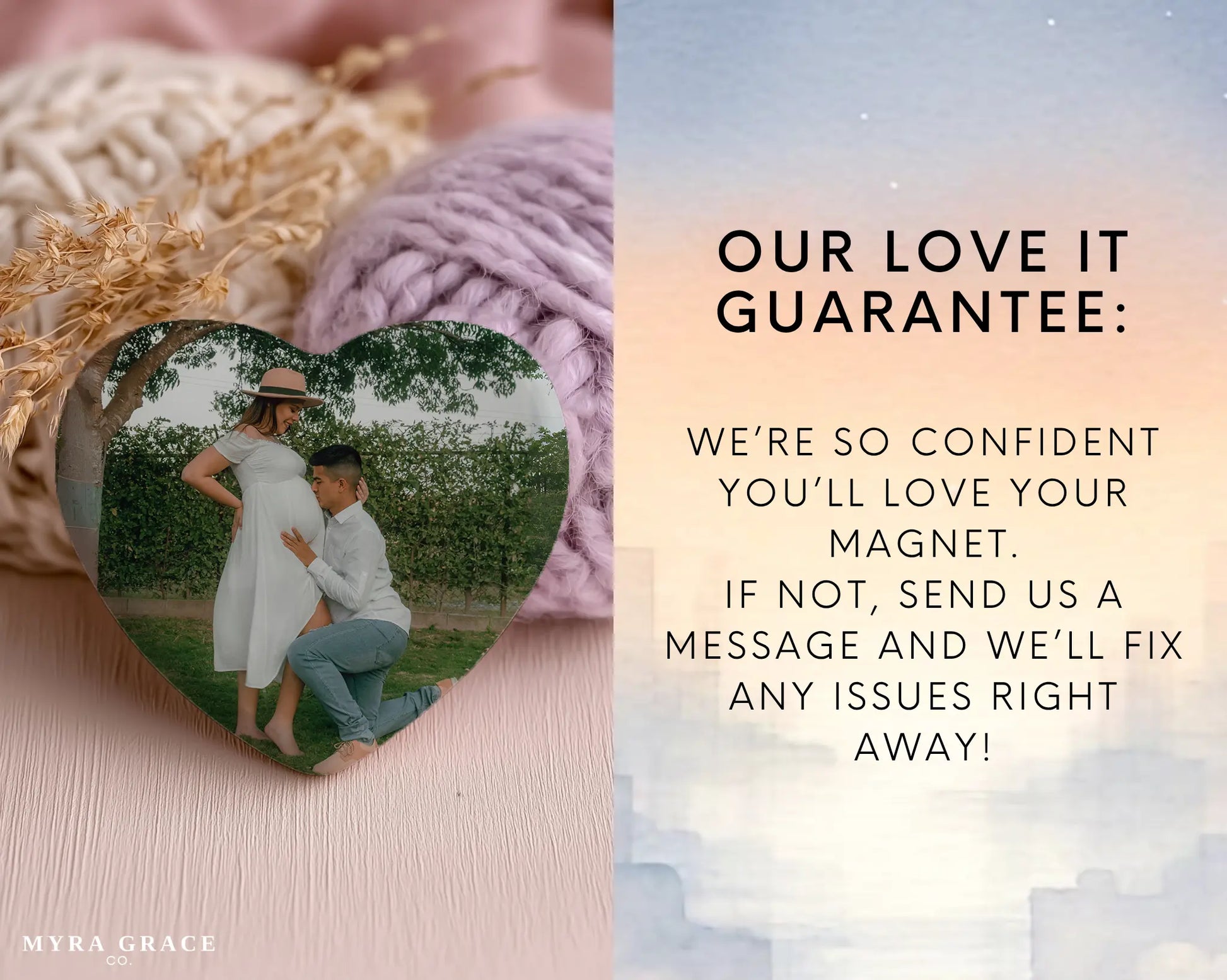 Heart-shaped custom pregnancy ceramic photo magnet on fridge – handmade personalized gift or Christmas fridge magnet. Love it guarantee