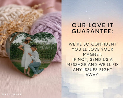 Heart-shaped custom pregnancy ceramic photo magnet on fridge – handmade personalized gift or Christmas fridge magnet. Love it guarantee