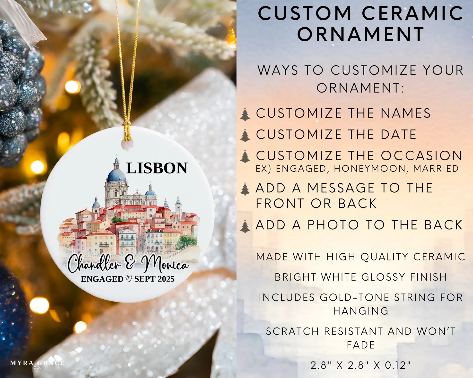 Lisbon Engagement Ornament Custom Gift Souvenir Bauble Present. Infographic