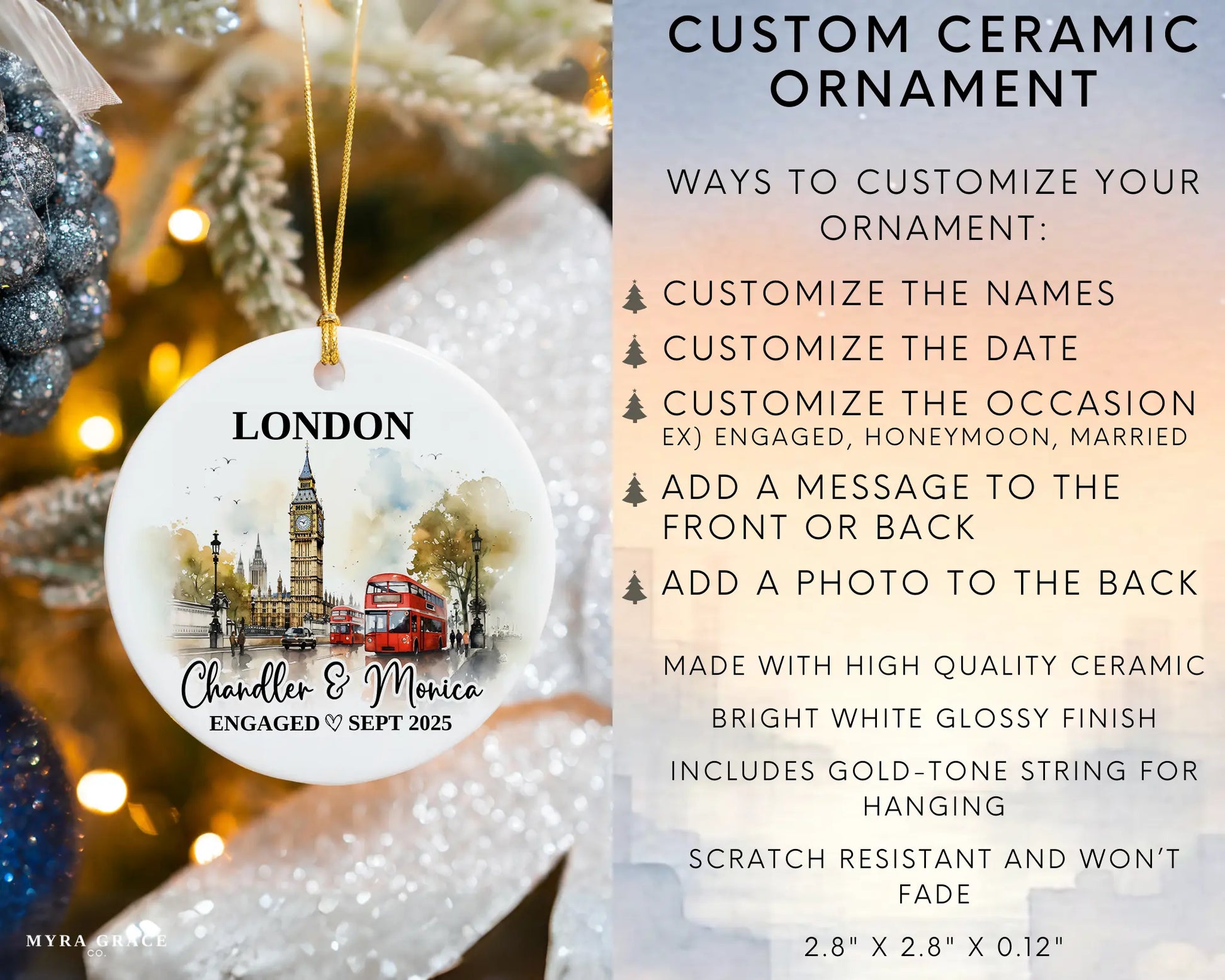 London Engagement Ornament Custom Gift Souvenir Bauble Present. Infographic