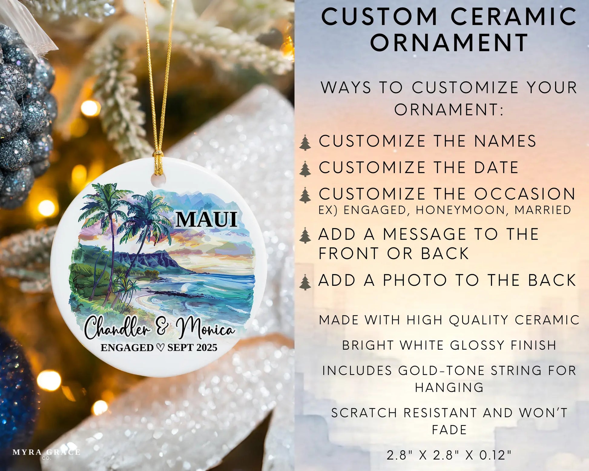 Maui Engagement Ornament Custom Gift Souvenir Bauble Present. Infographic