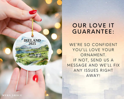 Custom Ireland ceramic photo ornament with personalized message – handmade Christmas bauble, gift souvenir, or vacation keepsake.  love it guarantee