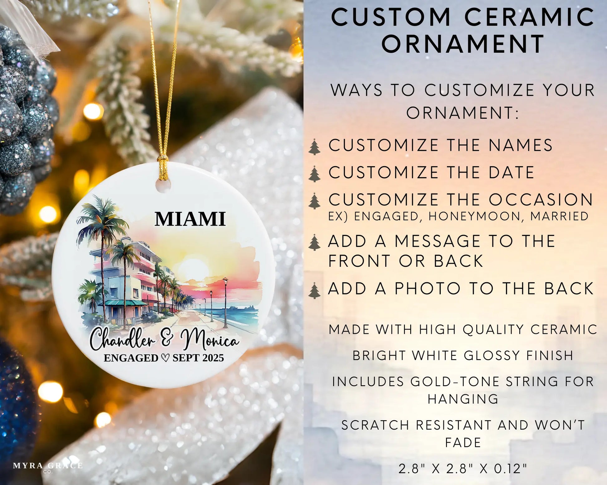 Miami Engagement Ornament Custom Gift Souvenir Bauble Present. Infographic