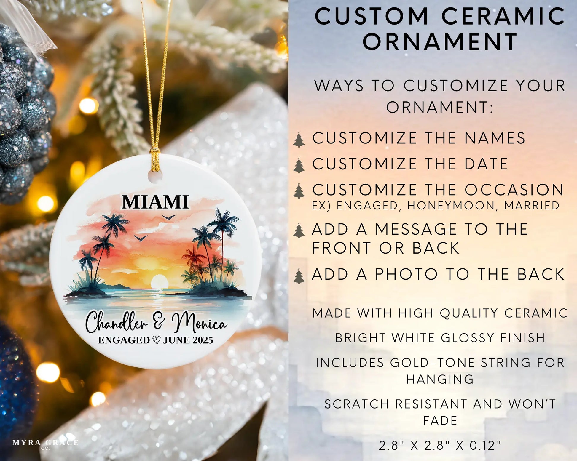 Miami Engagement Ornament Custom Gift Souvenir Bauble Present. Infographic