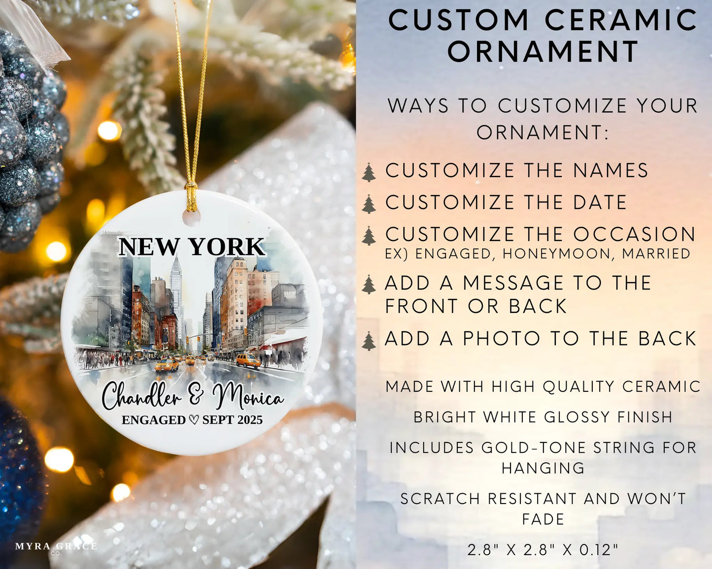 New York Engagement Ornament Custom Gift Souvenir Bauble Present. Infographic