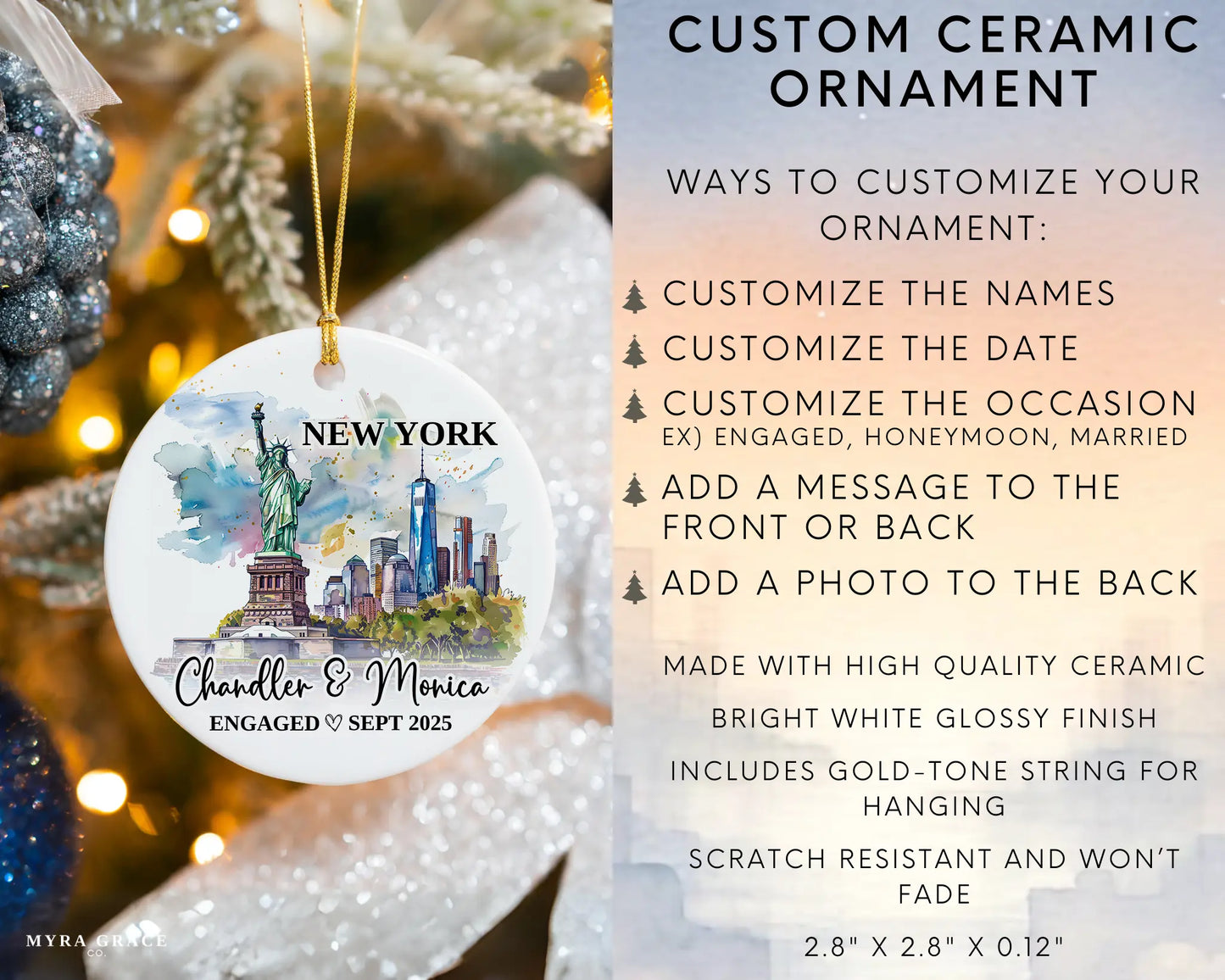 New York Engagement Ornament Custom Gift Souvenir Bauble Present. Infographic