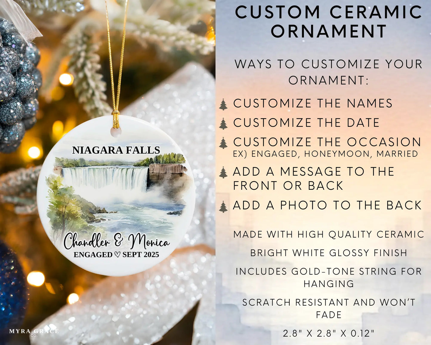 Niagara Falls Engagement Ornament Custom Gift Souvenir Bauble Present. Infographic