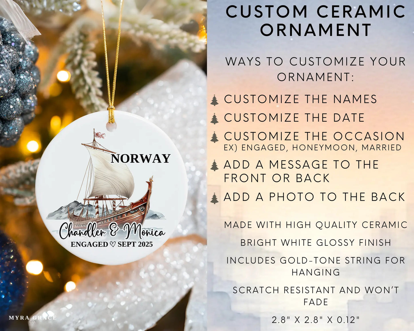 Norway Engagement Ornament Custom Gift Souvenir Bauble Present. Infographic
