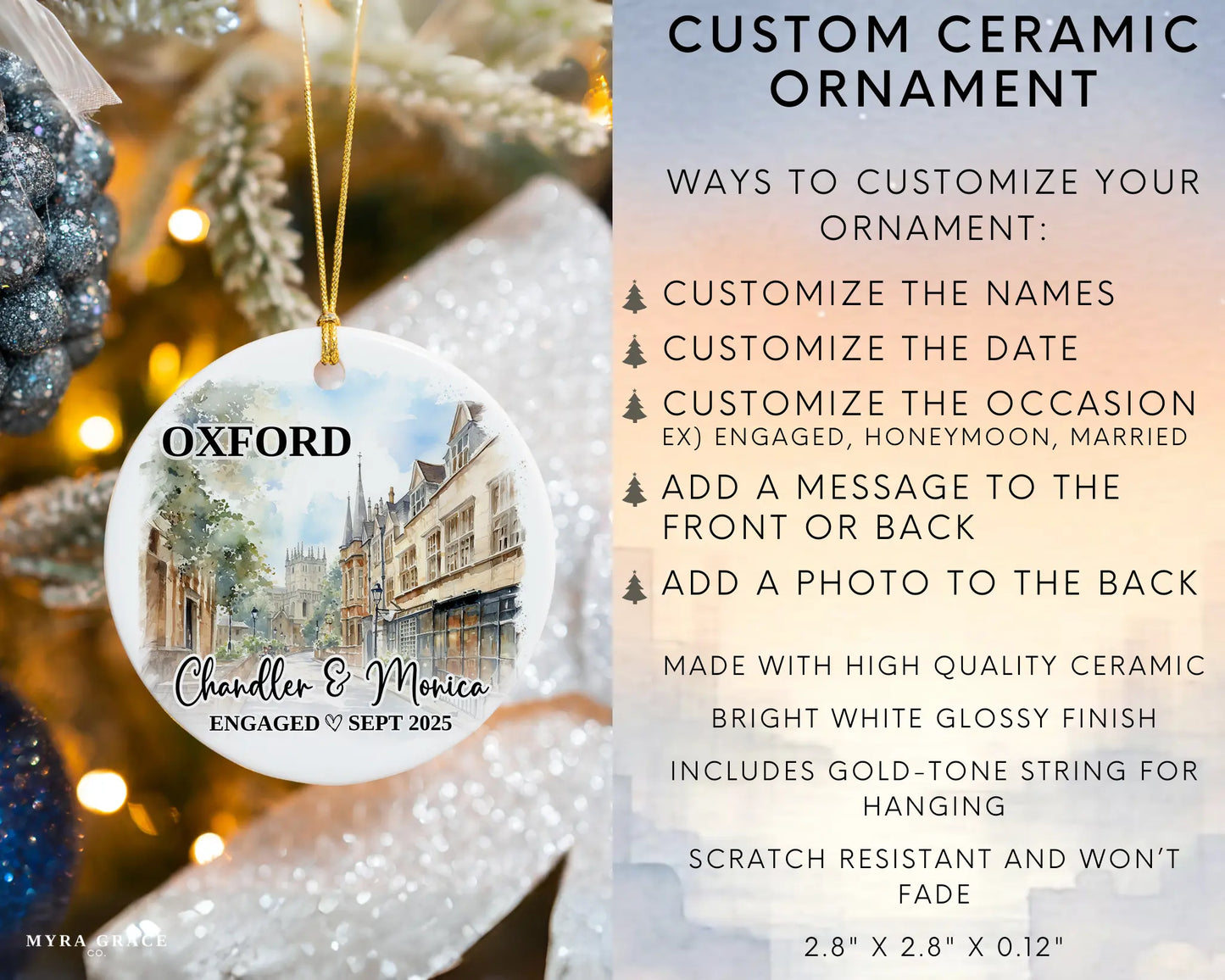 Oxford Engagement Custom Ornament, Oxford Bauble, England