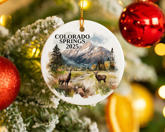 Custom Colorado Springs ceramic photo ornament with personalized message – handmade Christmas bauble, gift souvenir, or vacation keepsake.  