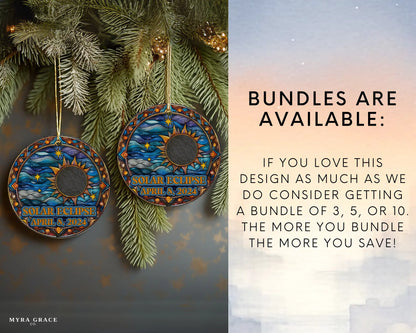 Ceramic solar eclipse 2024 ornament with celestial design – space-themed gift or keepsake. Bundles are available
