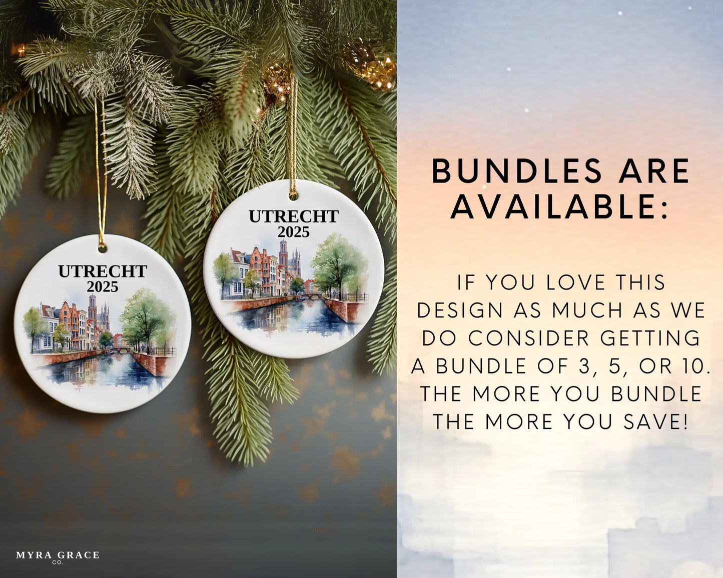 Utrecht Netherlands Ornament Custom Gift Souvenir Bauble. Custom Utrecht Netherlands ceramic photo ornament with personalized message – handmade Christmas bauble, gift souvenir, or vacation keepsake.  Bundles are available