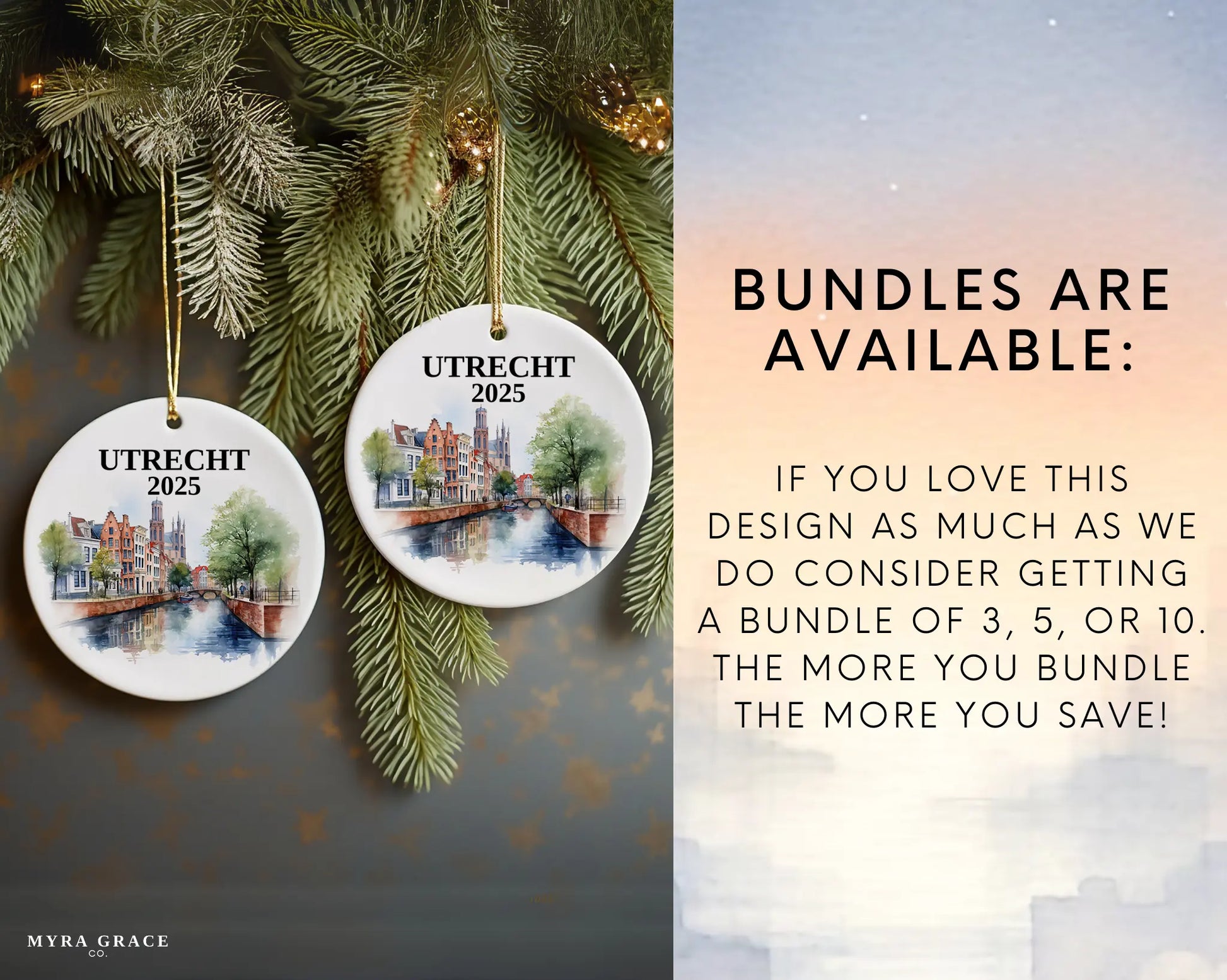 Utrecht Netherlands Ornament Custom Gift Souvenir Bauble. Custom Utrecht Netherlands ceramic photo ornament with personalized message – handmade Christmas bauble, gift souvenir, or vacation keepsake.  Bundles are available