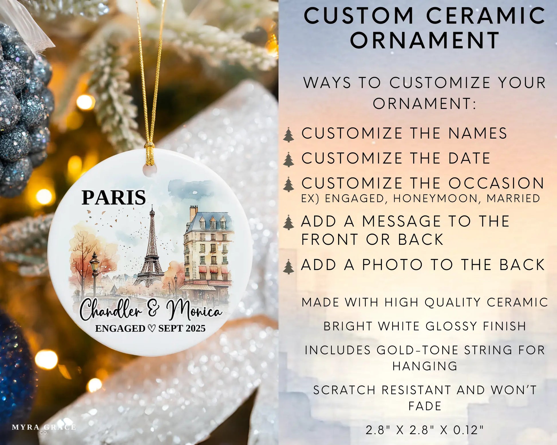 Paris Engagement Ornament Custom Gift Souvenir Bauble Present. Infographic