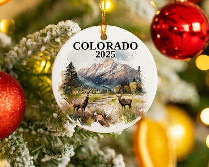 Custom Colorado ceramic photo ornament with personalized message – handmade Christmas bauble, gift souvenir, or vacation keepsake.  