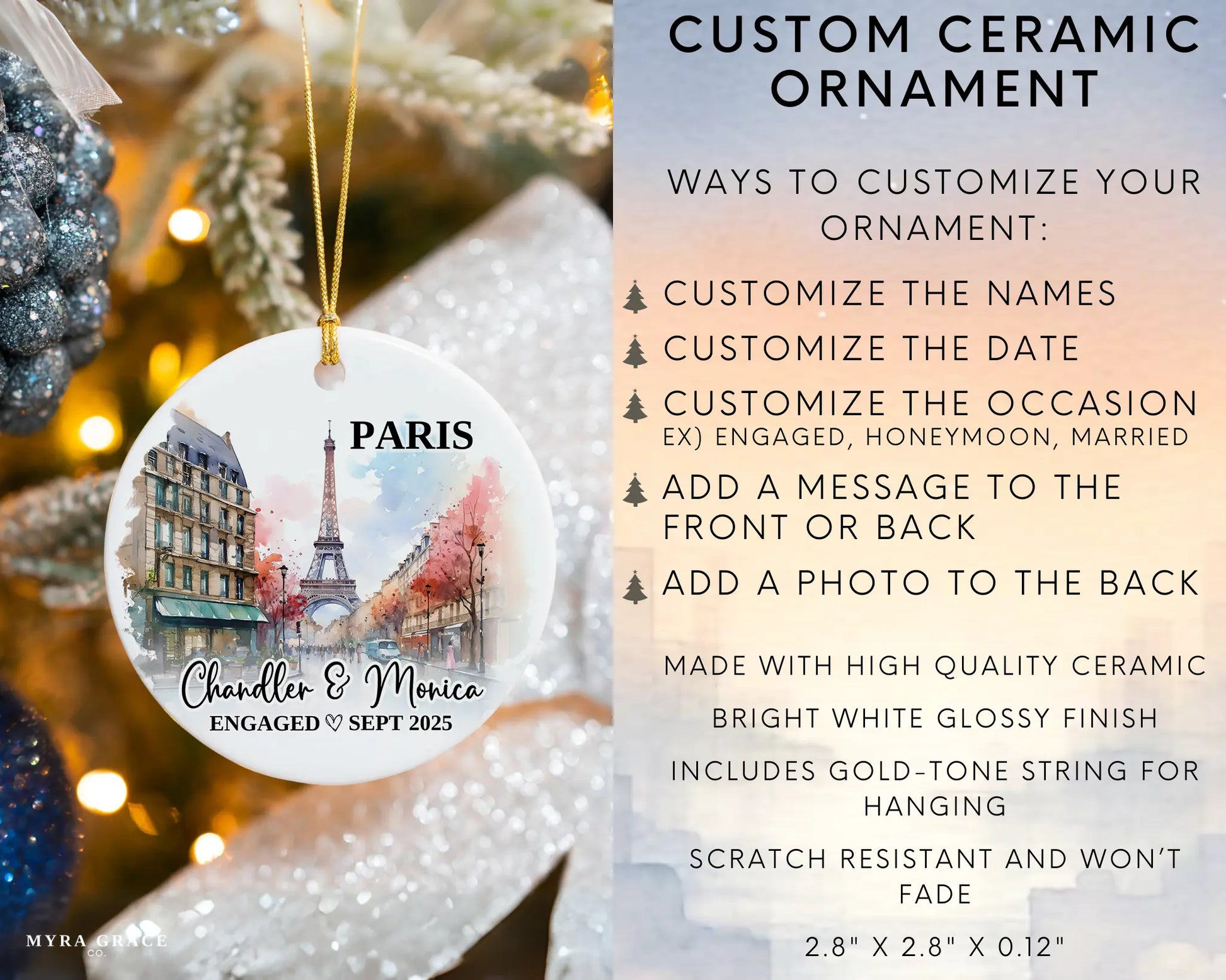 Paris Engagement Ornament Custom Gift Souvenir Bauble Present. Infographic