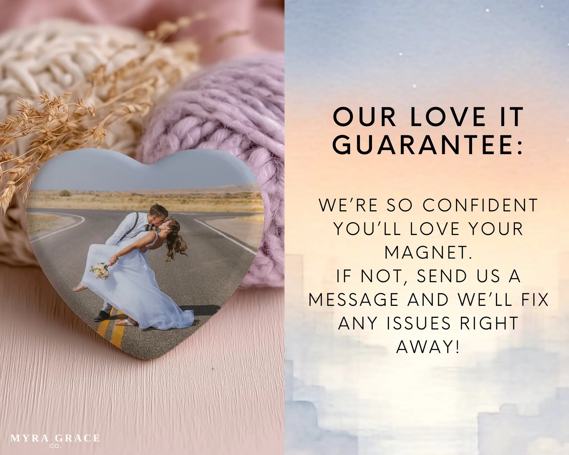 Heart-shaped custom Wedding ceramic photo magnet on fridge – handmade personalized gift or Christmas fridge magnet. Love it guarantee
