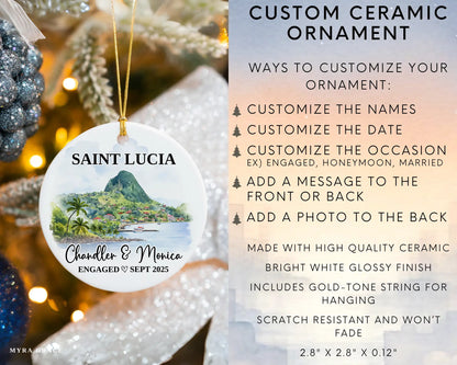 Saint Lucia Engagement Ornament Custom Gift Souvenir Bauble Present. Infographic