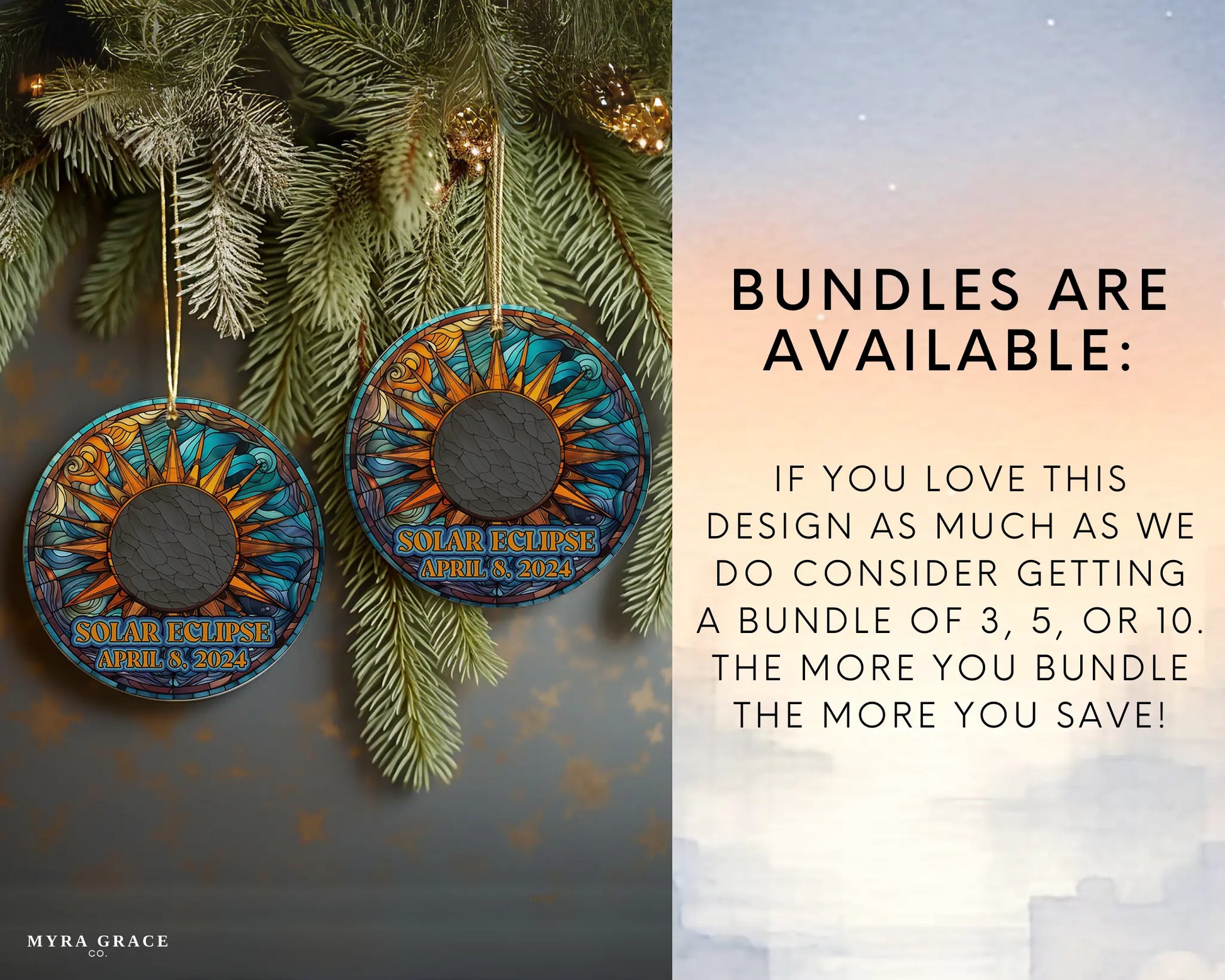 Ceramic solar eclipse 2024 ornament with celestial design – space-themed gift or keepsake. Bundles are available