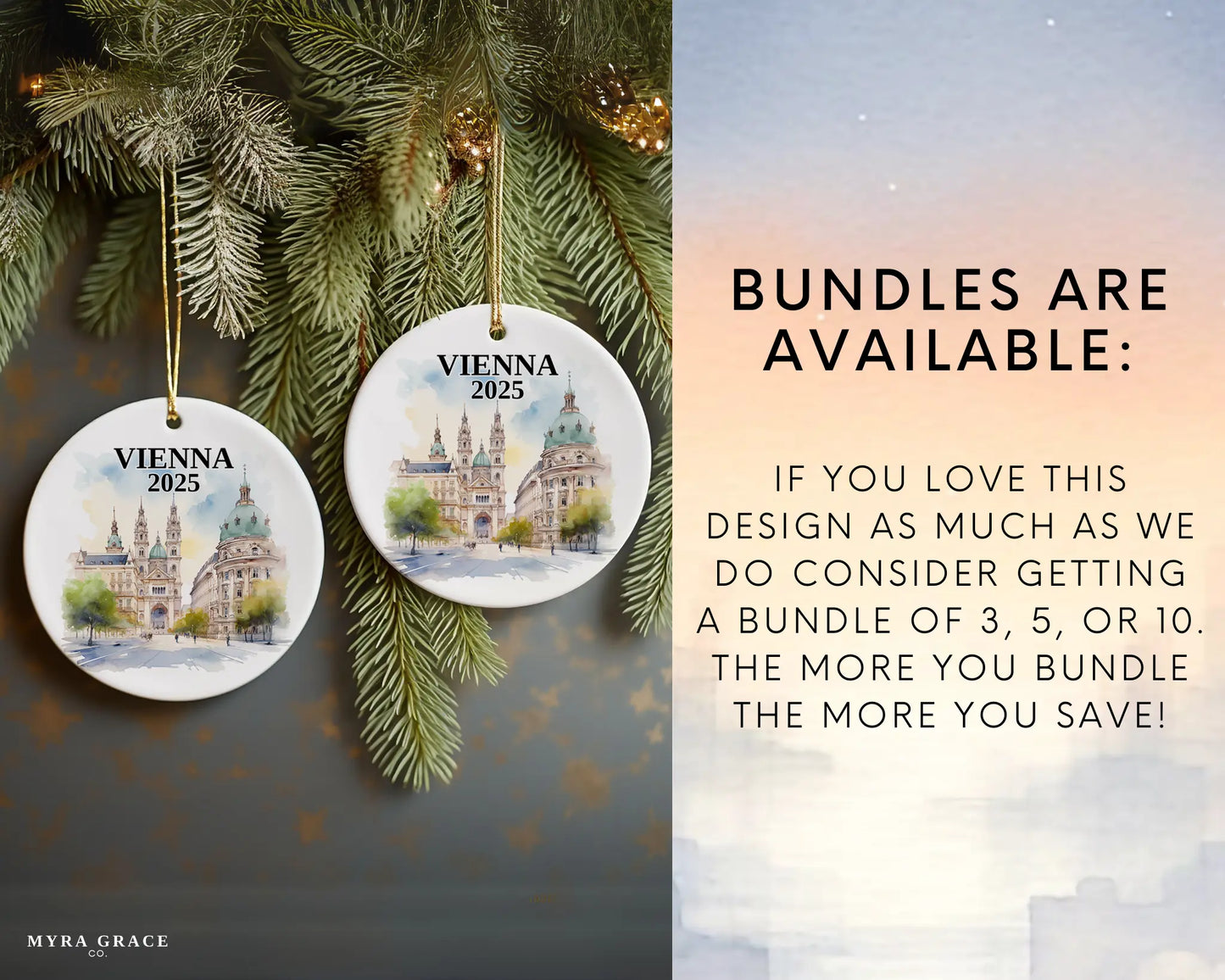 Vienna Austria Ornament Custom Gift Souvenir Bauble. Custom Vienna Austria ceramic photo ornament with personalized message – handmade Christmas bauble, gift souvenir, or vacation keepsake. Bundles are available