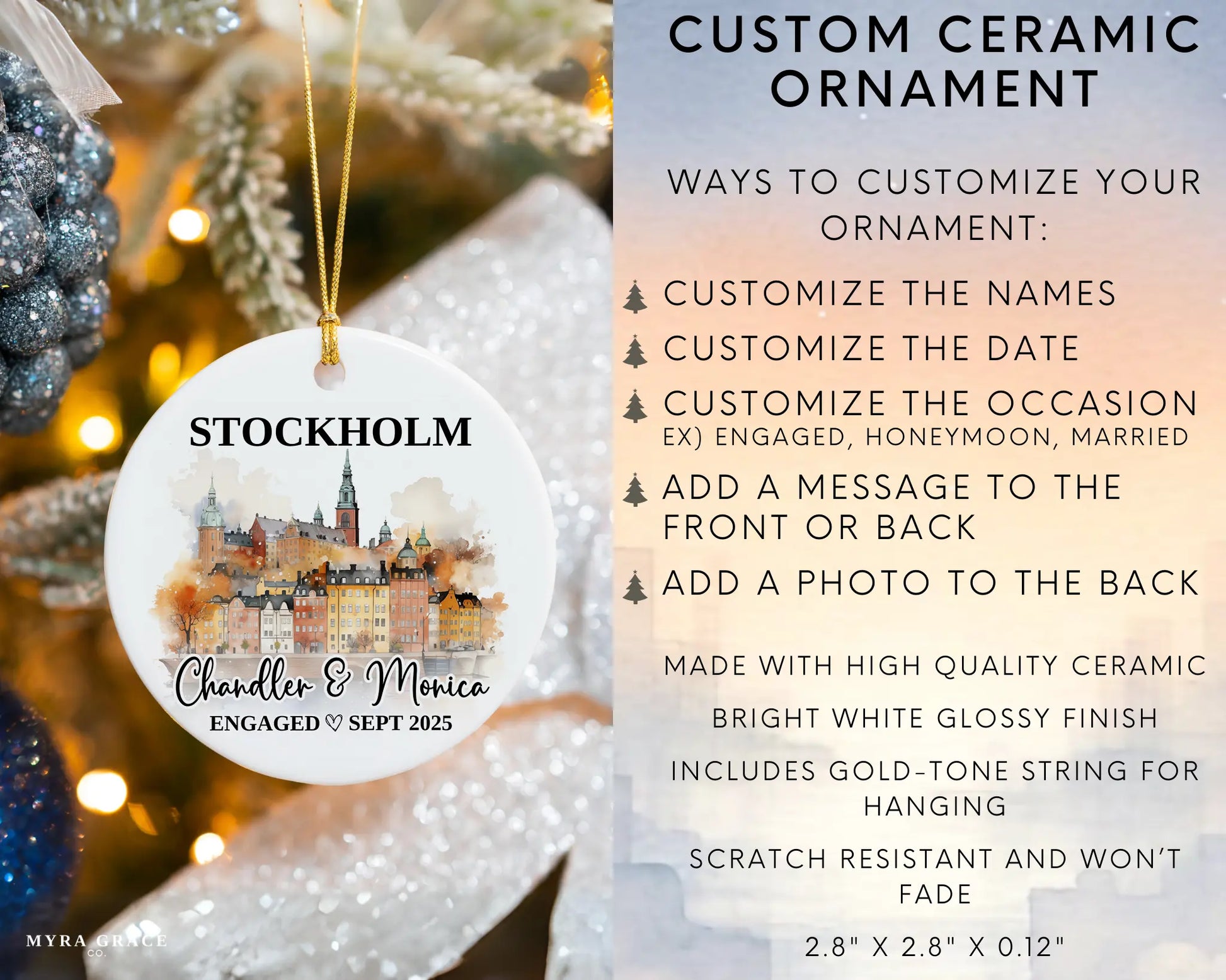 Stockholm Engagement Ornament Custom Gift Souvenir Bauble Present. Infographic