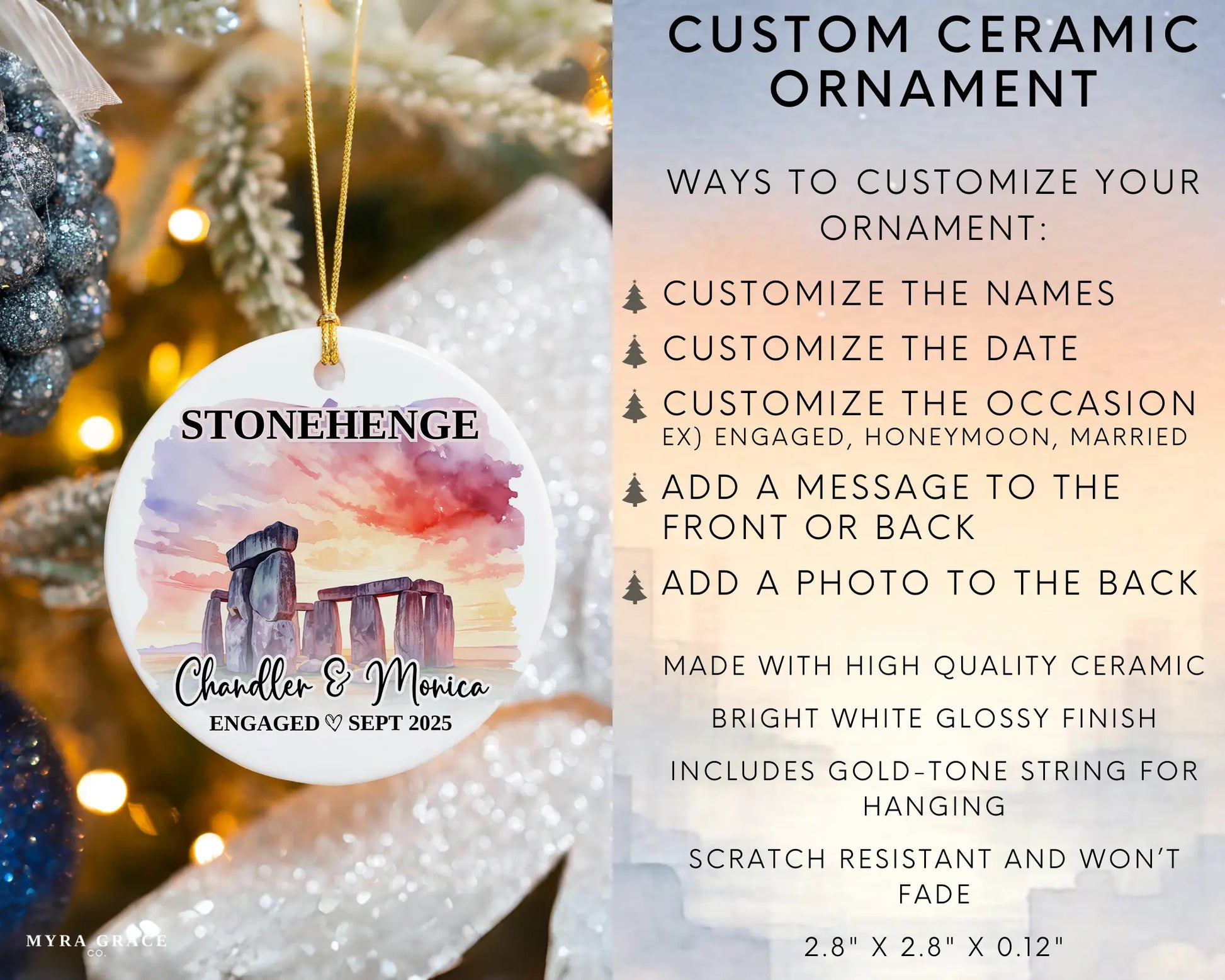 Stonehenge Engagement Ornament Custom Gift Souvenir Bauble Present. Infographic
