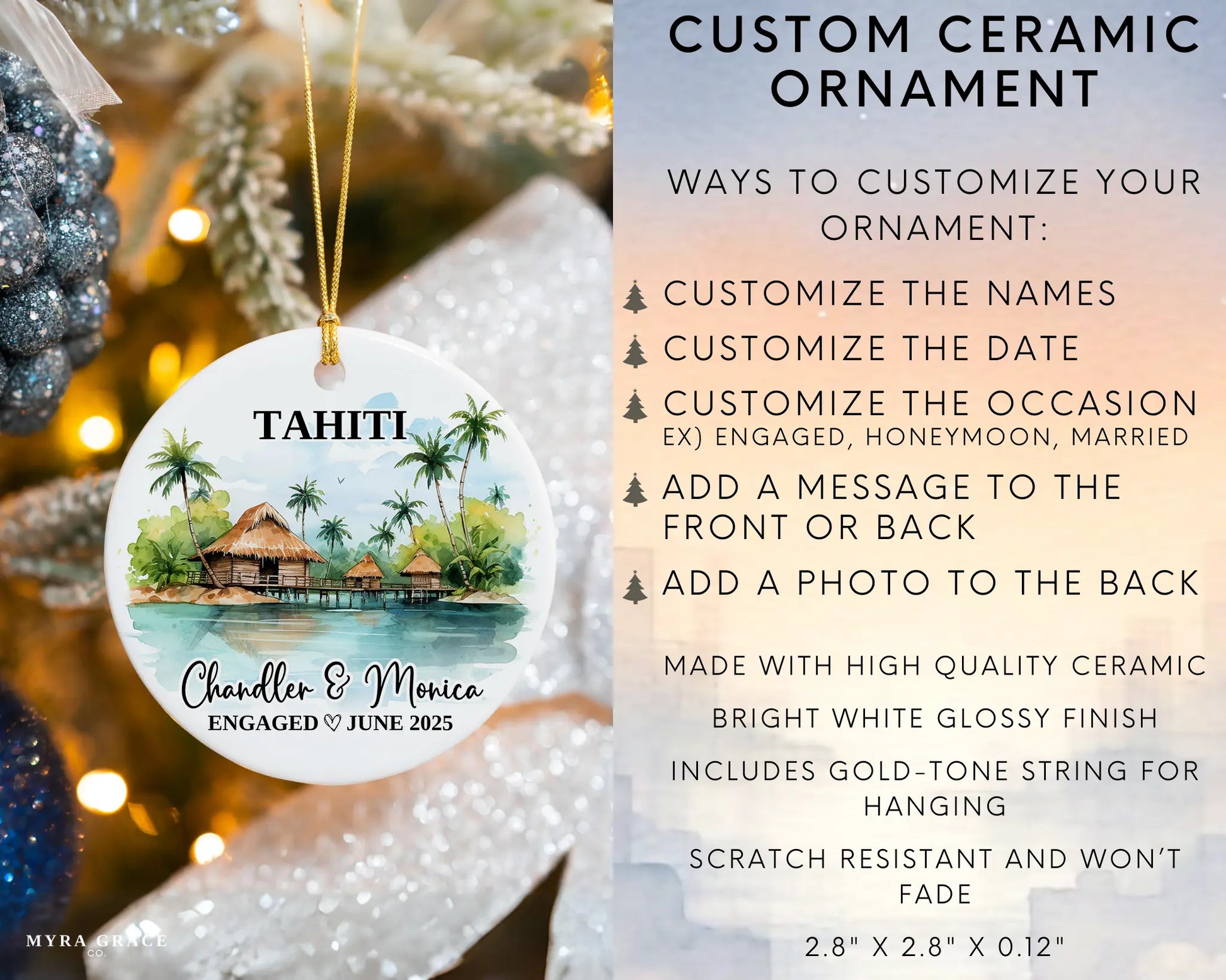 Tahiti Engagement Ornament Custom Gift Souvenir Bauble Present. Infographic