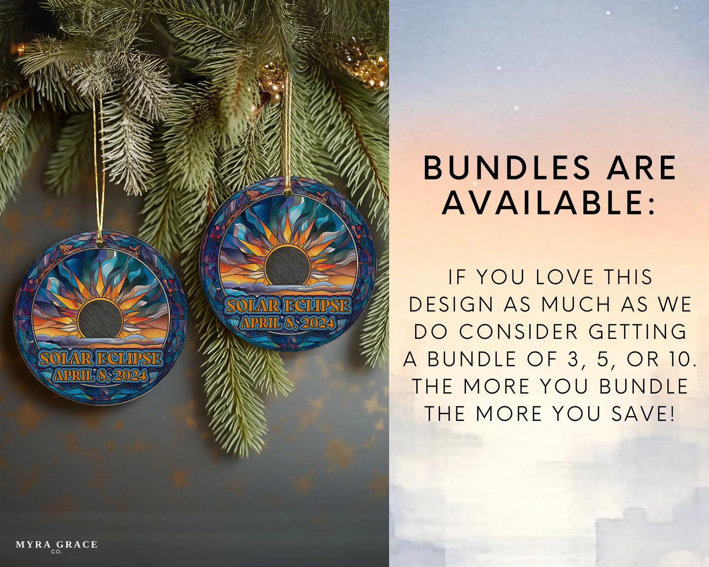 Ceramic solar eclipse 2024 ornament with celestial design – space-themed gift or keepsake. Bundles are available