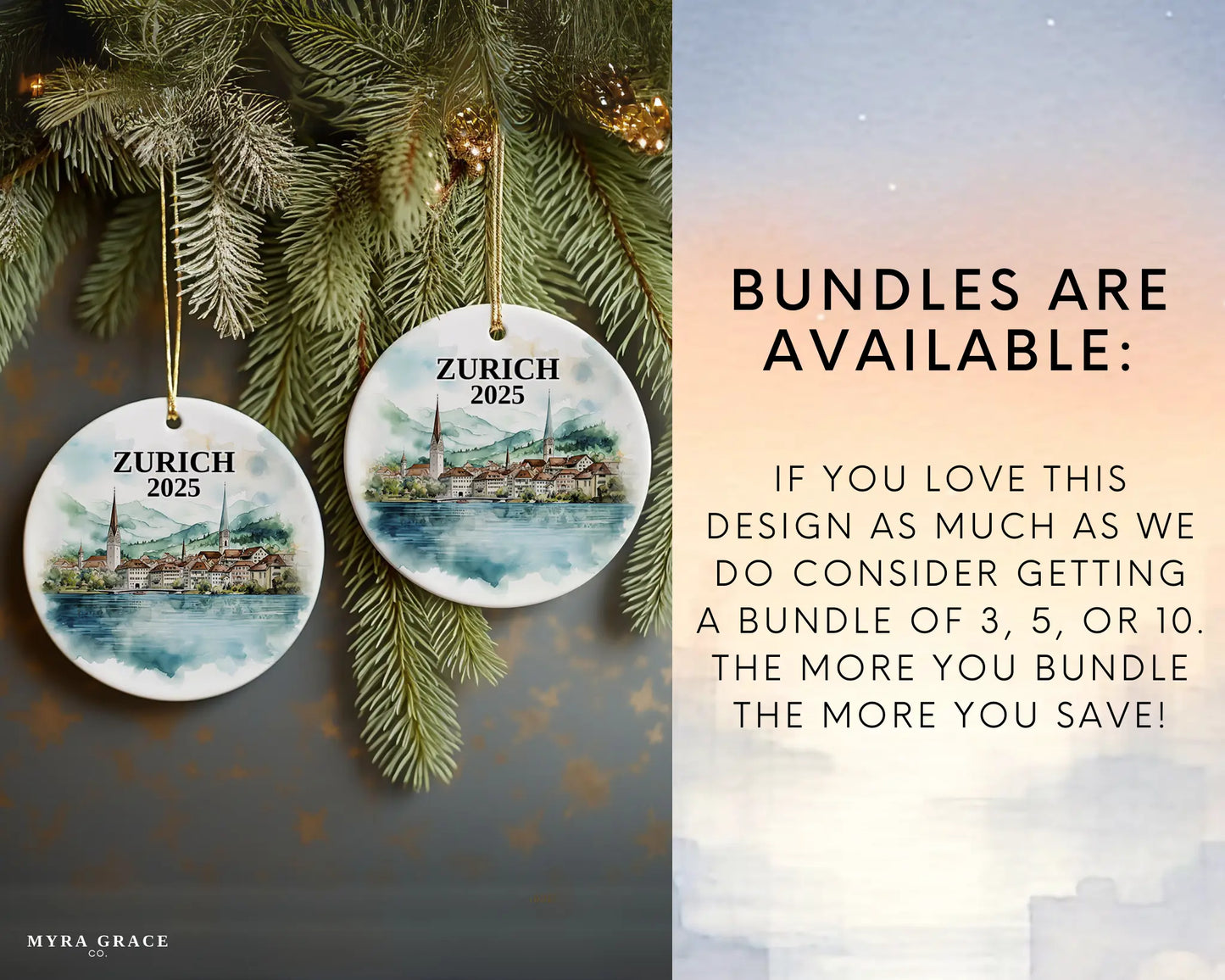 Zurich Switzerland Ornament Custom Gift Souvenir Bauble. Custom Zurich Switzerland ceramic photo ornament with personalized message – handmade Christmas bauble, gift souvenir, or vacation keepsake. Bundles are available