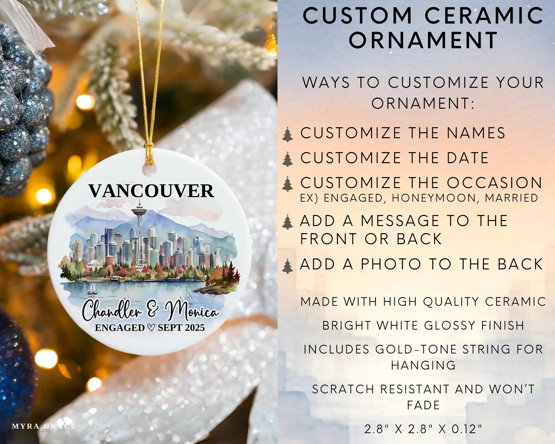 Vancouver Engagement Ornament Custom Gift Souvenir Bauble Present. Infographic