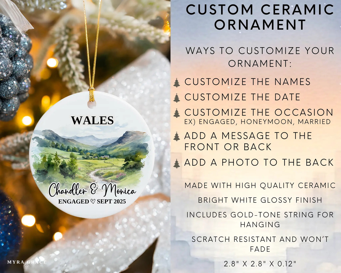 Wales Engagement Ornament Custom Gift Souvenir Bauble Present. Infographic