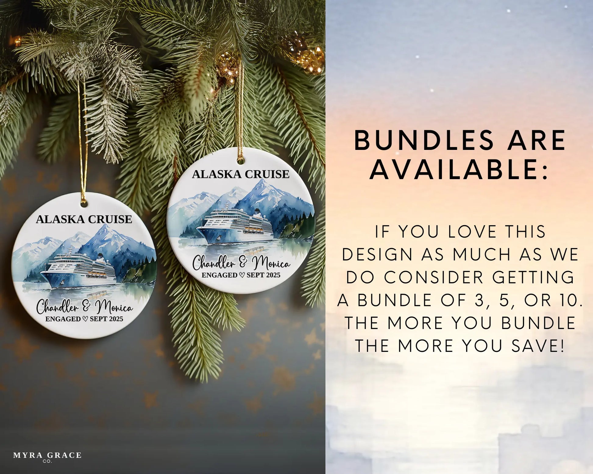 Alaska Cruise Engagement Ornament Gift Souvenir Bauble. Bundles are available