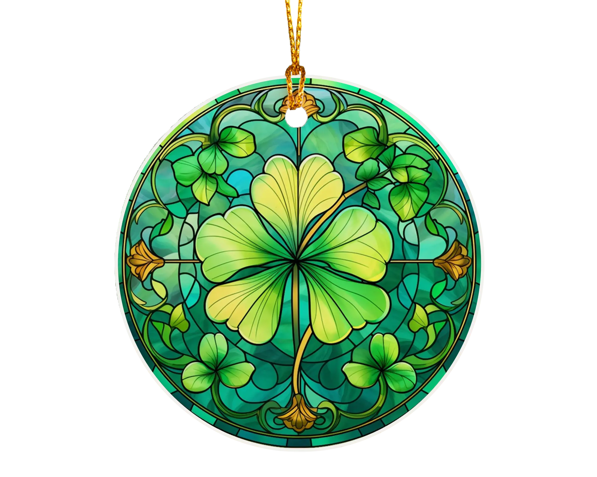 Ceramic ornament with shamrocks and clovers – non-customizable lucky charm gift or seasonal keepsake