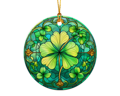 Ceramic ornament with shamrocks and clovers – non-customizable lucky charm gift or seasonal keepsake