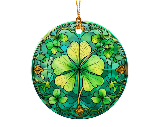 Ceramic ornament with shamrocks and clovers – non-customizable lucky charm gift or seasonal keepsake
