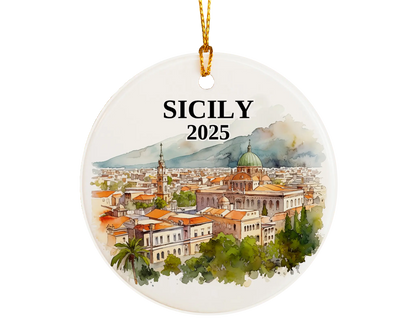 Sicily Italy Ornament Custom Gift Souvenir Bauble. Custom Sicily Italy ceramic photo ornament with personalized message – handmade Christmas bauble, gift souvenir, or vacation keepsake.  