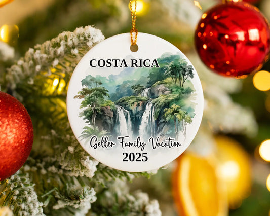 Custom vacation Paris ceramic photo ornament with personalized message – handmade Christmas bauble, gift souvenir, or vacation keepsake. 