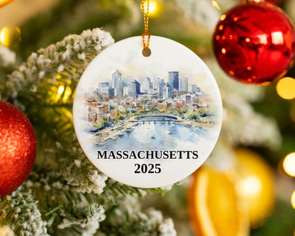 Massachusetts Ornament Custom Gift Souvenir Bauble. Custom Massachusetts ceramic photo ornament with personalized message – handmade Christmas bauble, gift souvenir, or vacation keepsake.  